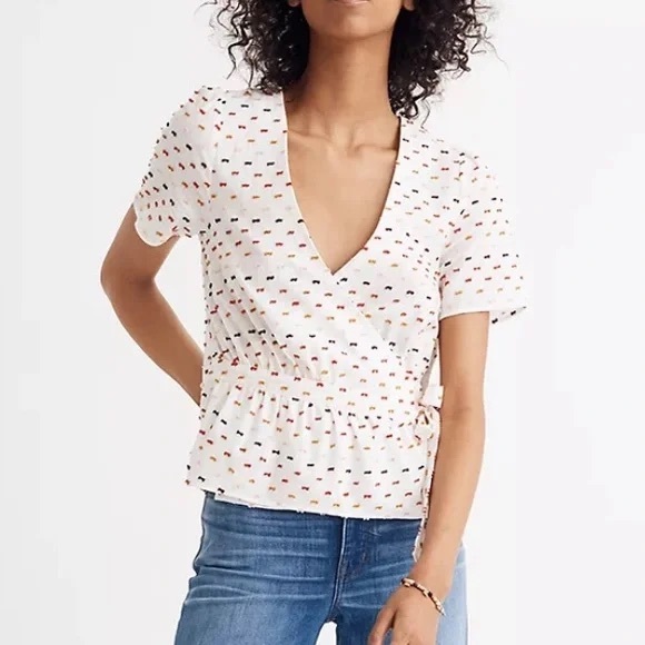 Madewell Tops - Madewell White Multicolor Wrap Blouse